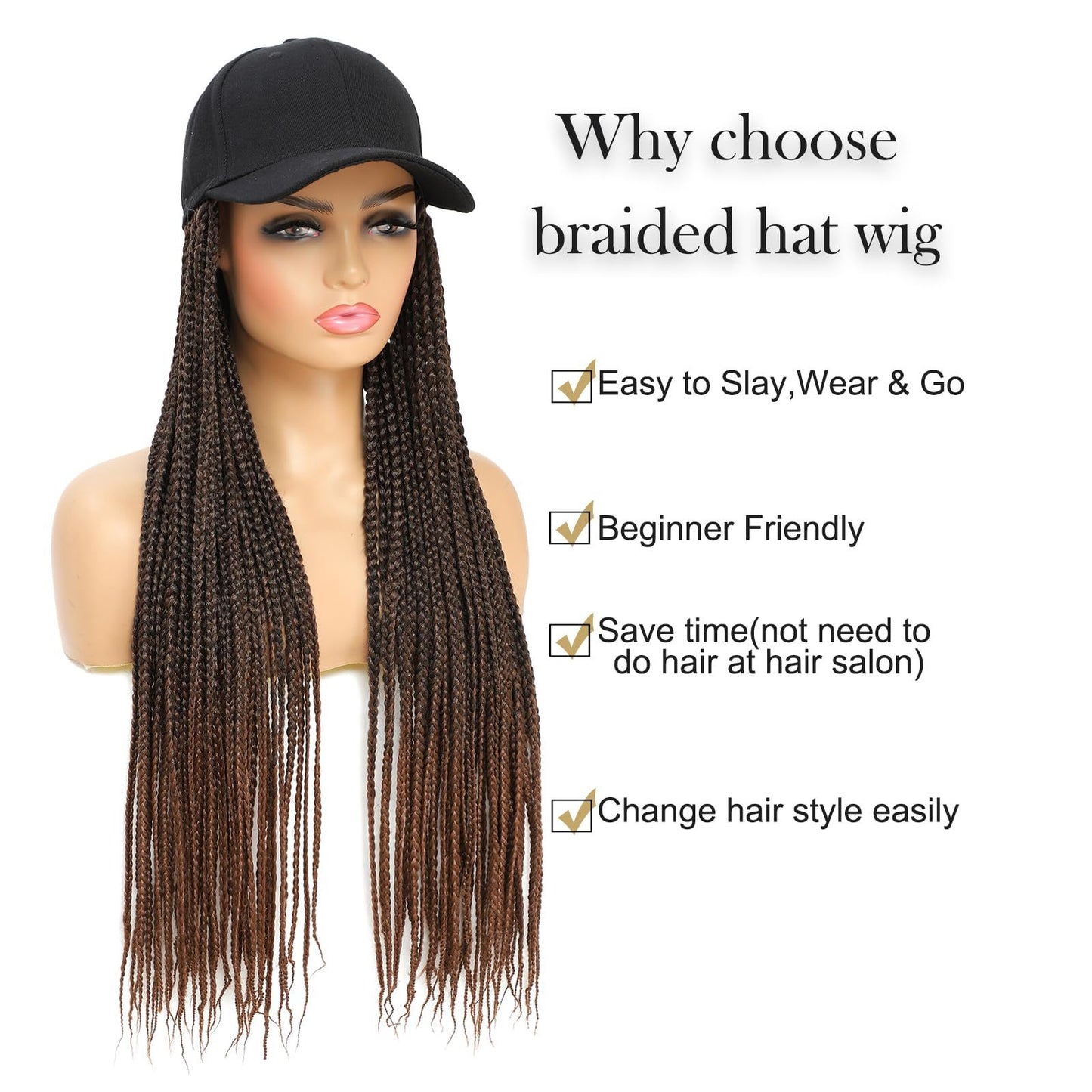 Peaked Cap Dreadlocks Hat Hand-woven Braid Long Straight Wig