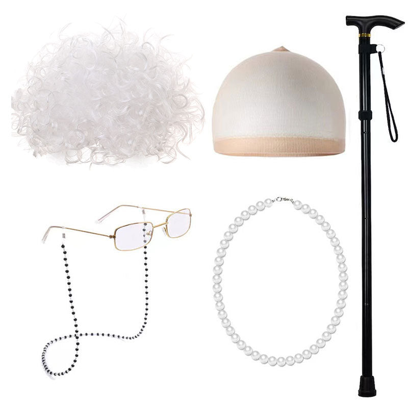 Old Grandma Grandpa Halloween Lady Set Cos Wig