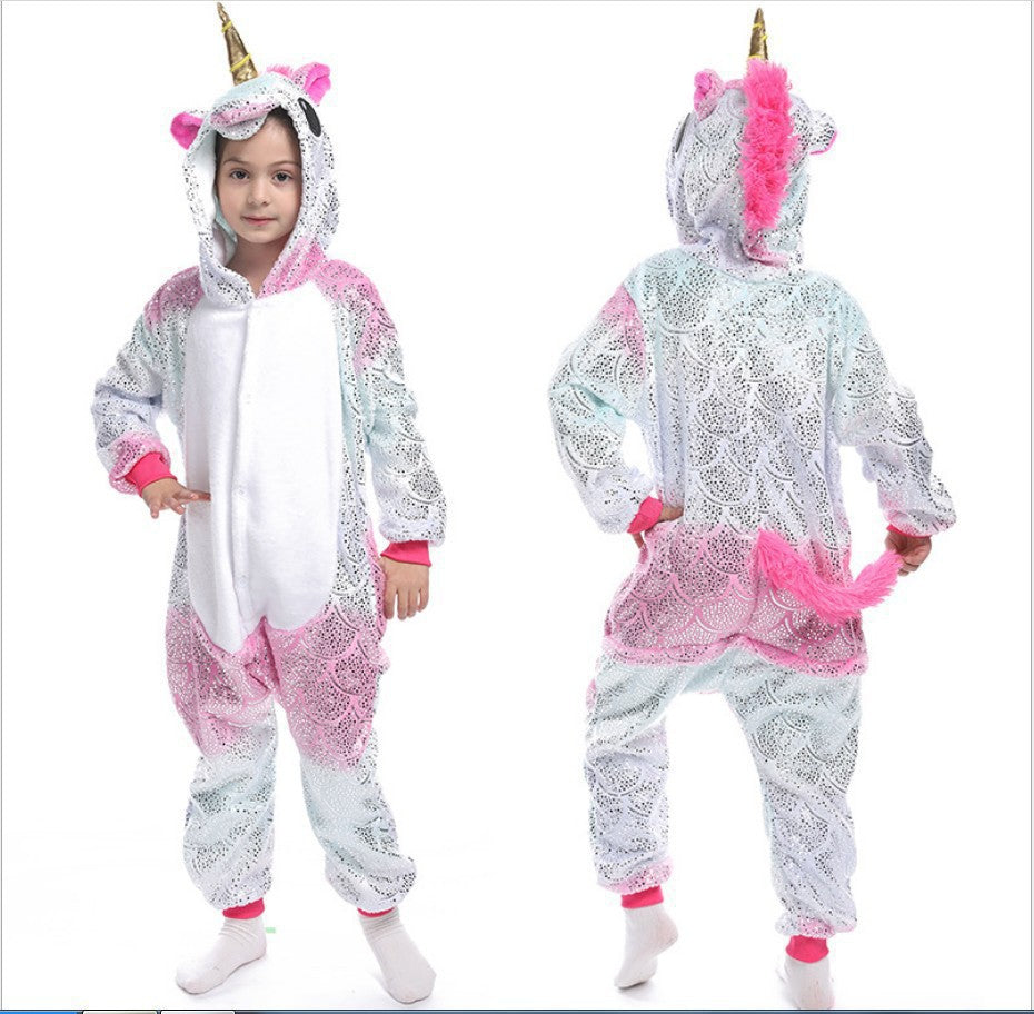 Children's Cartoon Animal One-piece Pajamas Rainbow Flannel Lion Cute Long Jumpsuit, Climbing Suit