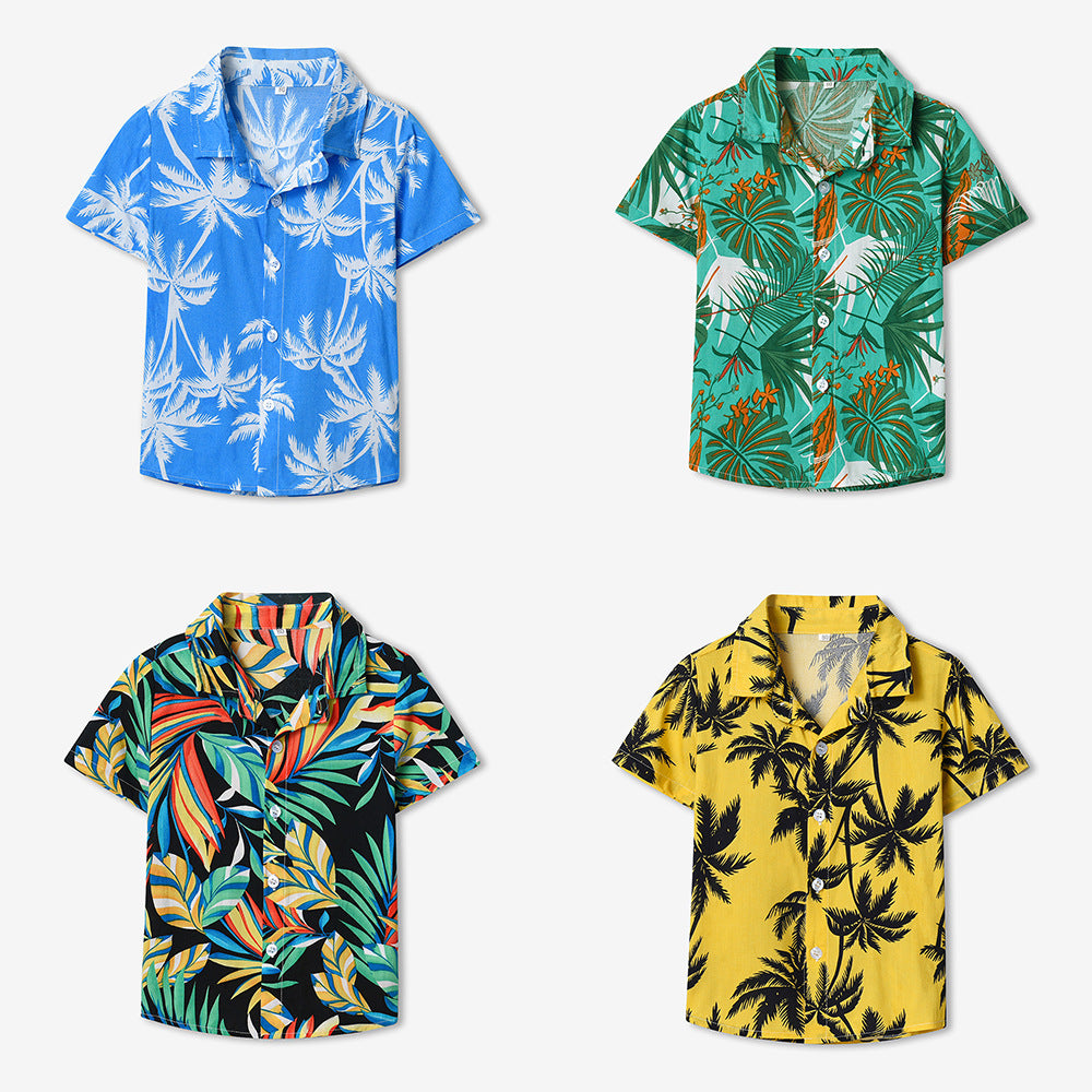 Children's Summer Neutral Printed Cotton Cardigan Trendy Hawaiian Short Children's Shirt