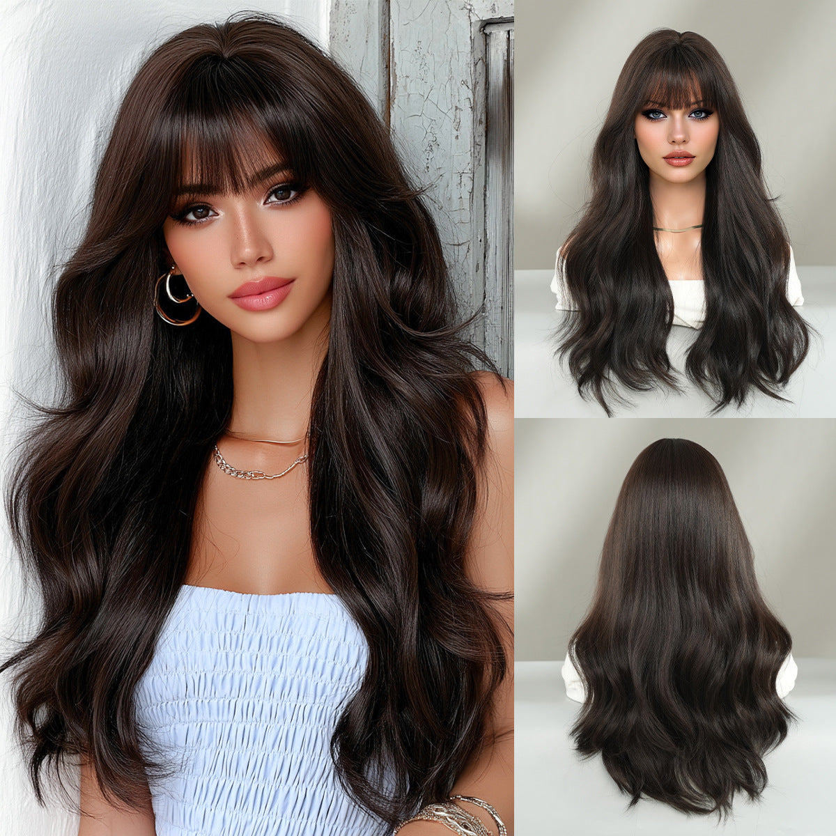Optional Curly Hair Female Straight Bangs Big Wave Chemical Wig Long Curls