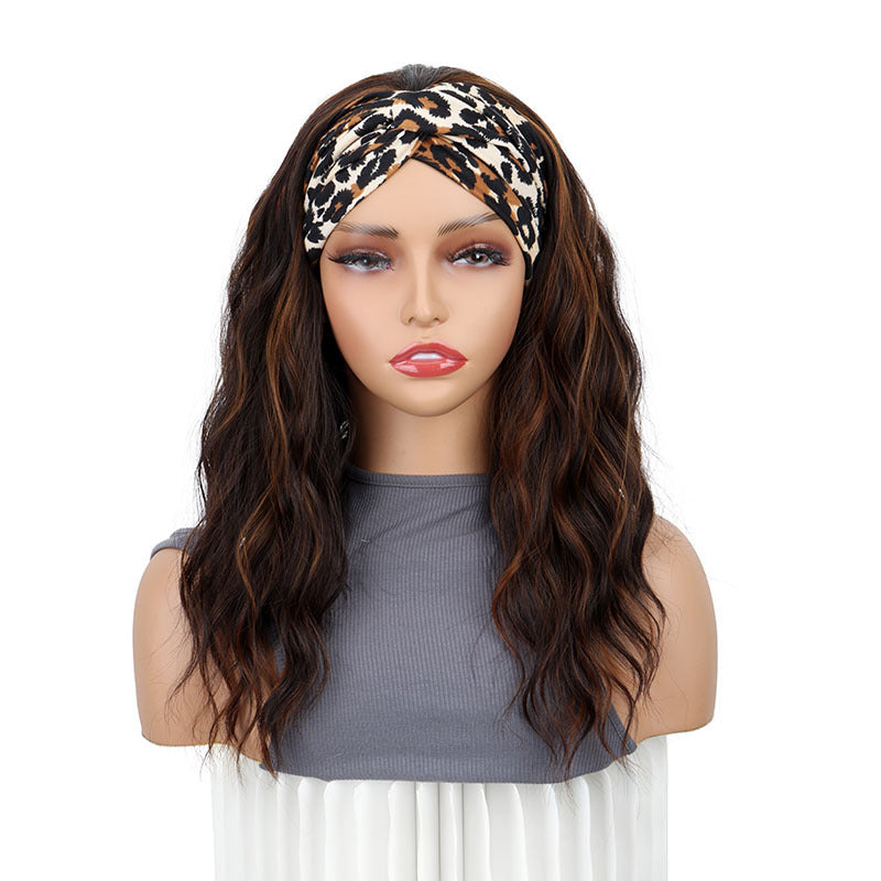 Women's Silk Headband Water Ripple Long Curly Hair Chemical Wig Ponytail
