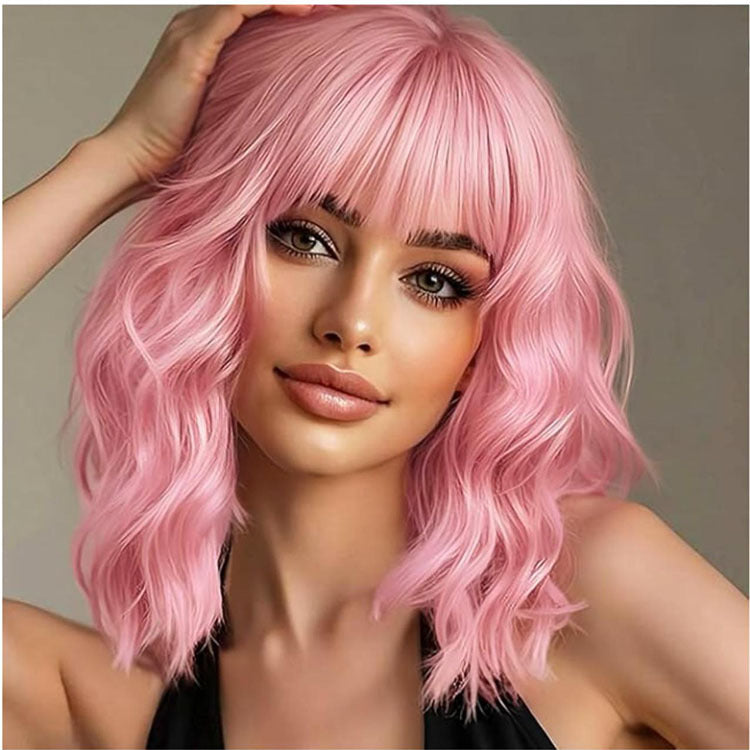 Women's Air Bangs Wavy Water Ripple Wig Short Curly Hair