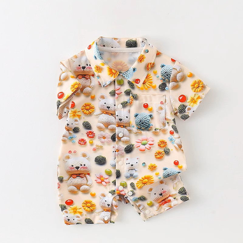 Women's & Men's For Babies Summer Thin Clothing Short Sleeve Western Style Beach Jumpsuit, Climbing Suit