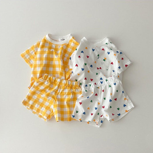 Refreshing Cotton Short Sleeve Summer Love Children's Suit