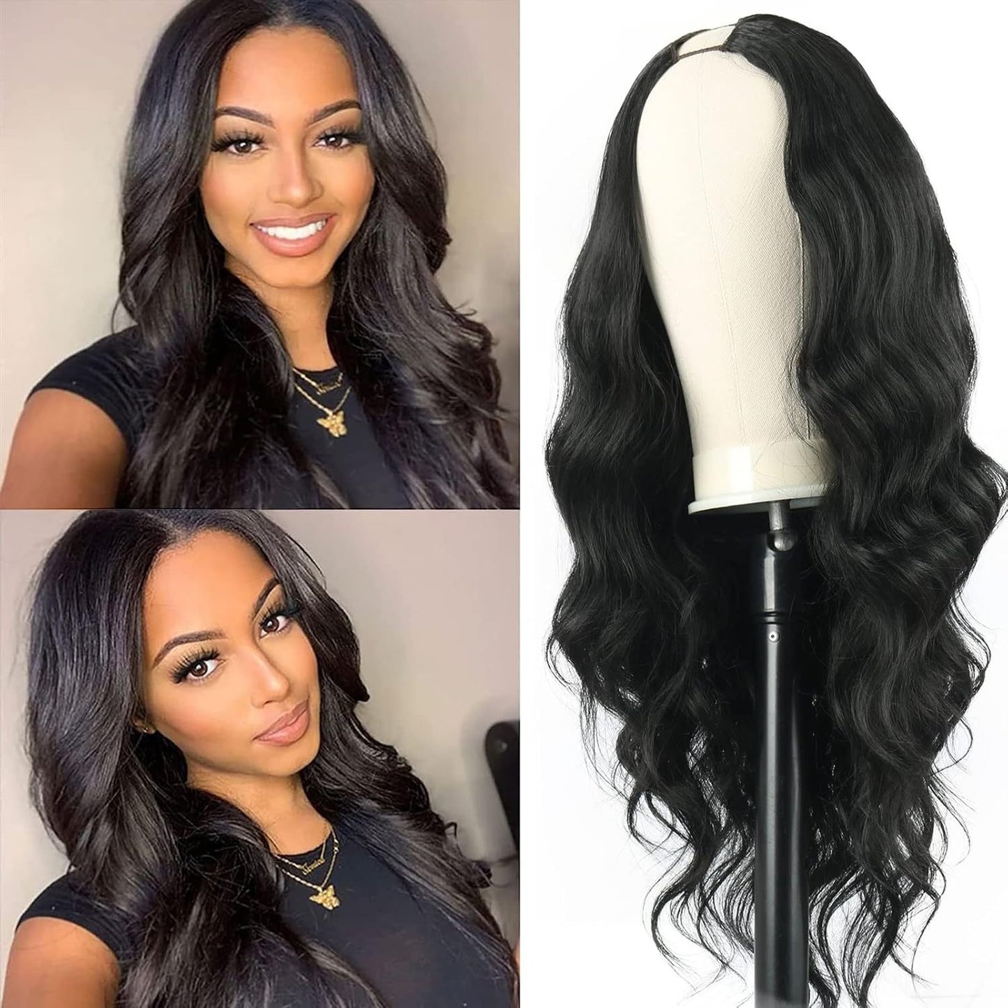Women's Set Black Long Curly Hair Half Headgear Big Wig