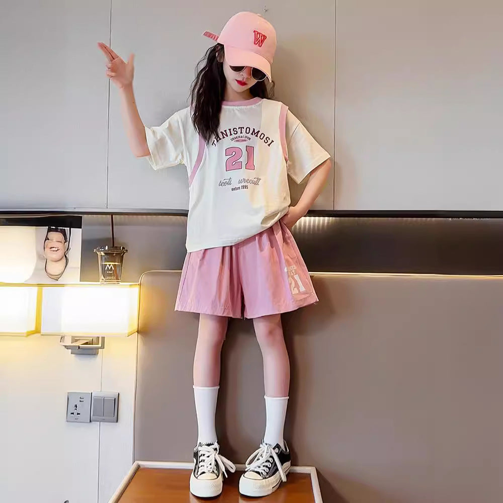 Women's & Children's Summer Western Style Clothing Teens Thin Shorts Two-piece Children's Suit