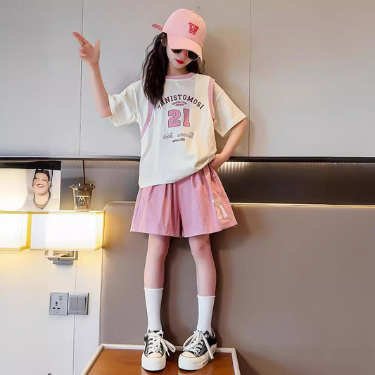 Women's & Children's Summer Western Style Clothing Teens Thin Shorts Two-piece Children's Suit
