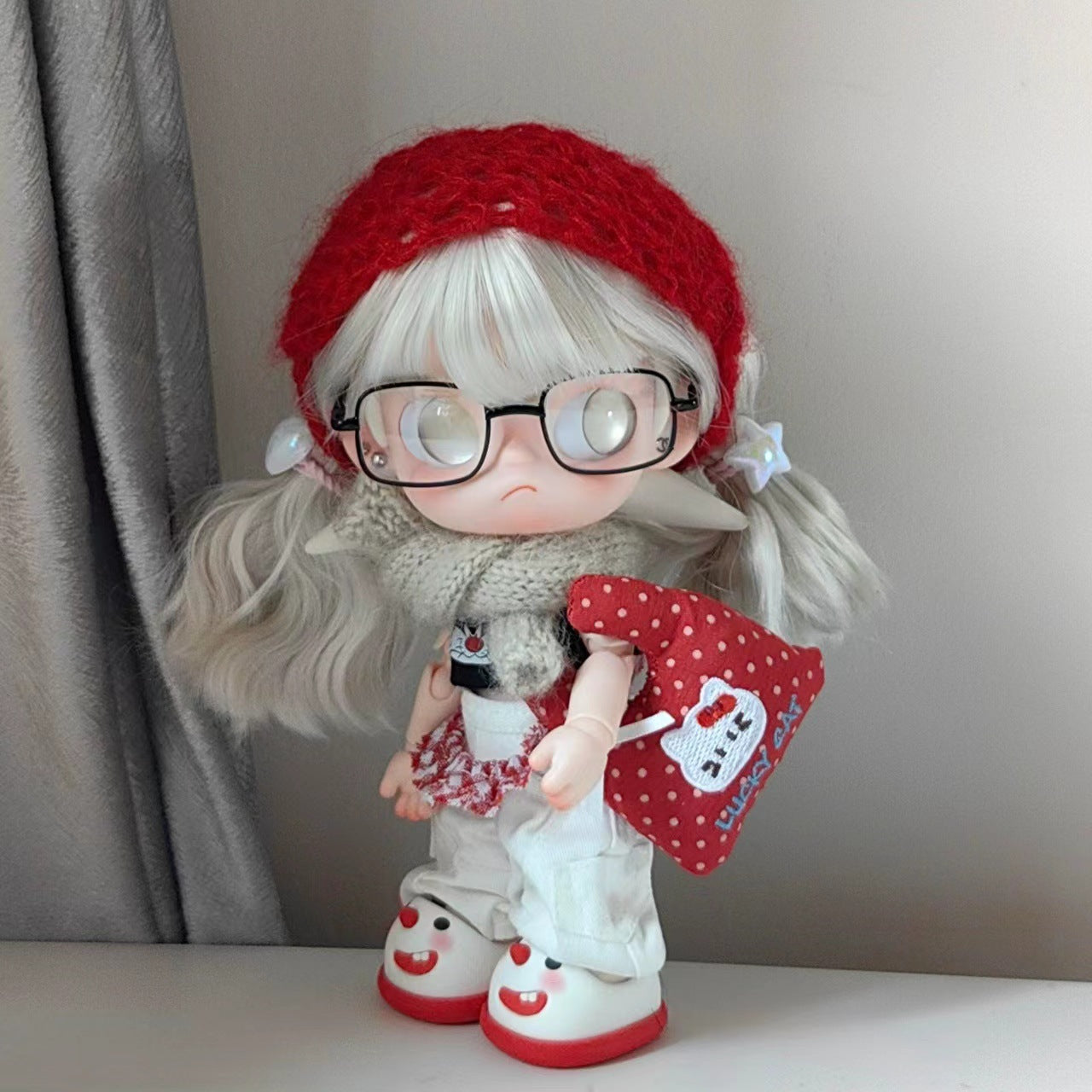 Red White Wavy Sister Doll Fiber Super Multiple Amount Can Cos Wig