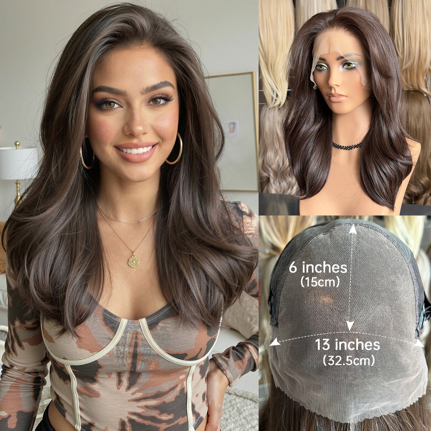 Large Area Lace Gradient Golden Curly Hair Wig Long Curls