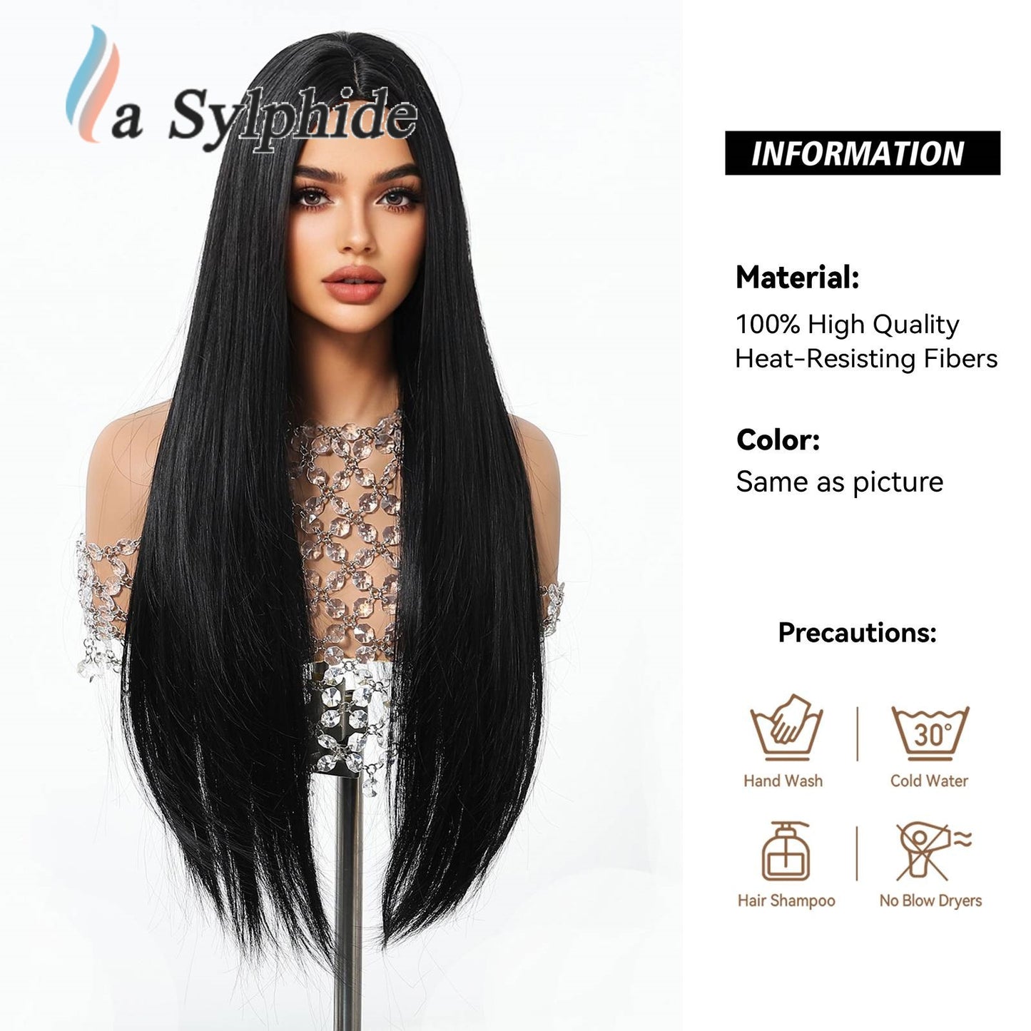 Women's Black Mid-length Hair Matte Fiber Long Straight Wig