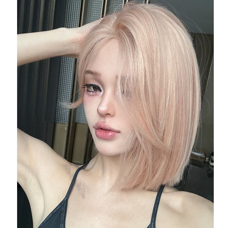 Monet Forehead Lace Pink Cool Natural Shape Wig Short Straight Hair