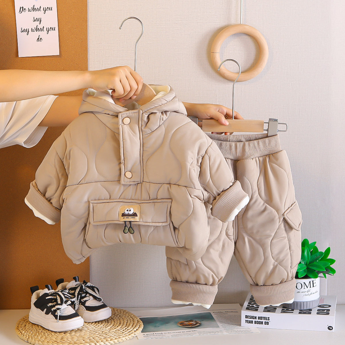 Children's Winter Clothing Fashionable Stylish Fleece-lined Thickened Two-piece Children's Suit