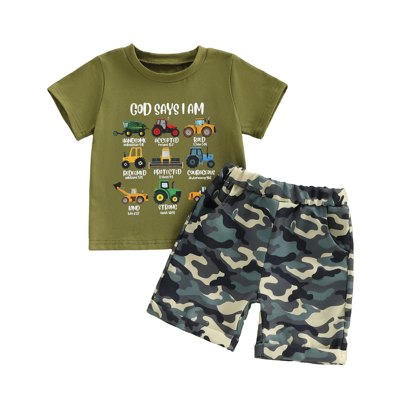 Boy Printed Short Sleeve Camouflage Shorts Children's Suit