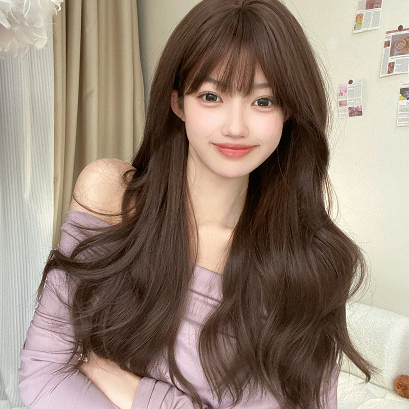 Women's Hair Natural Cold Brown Big Wave Curly Wig Long Curls
