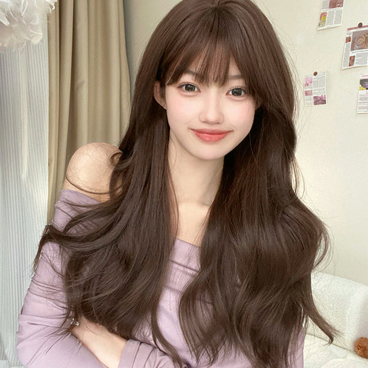 Women's Hair Natural Cold Brown Big Wave Curly Wig Long Curls