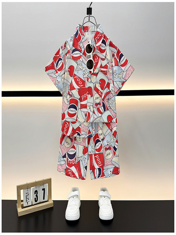 Children's Summer Casual Short Sleeve Shirt Outfit Trendy Loose Clothing Children's Suit