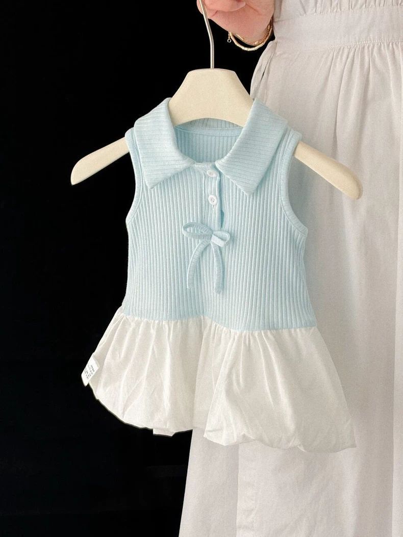 Summer Super Cute Wild Lapel Sleeveless Children's Dress