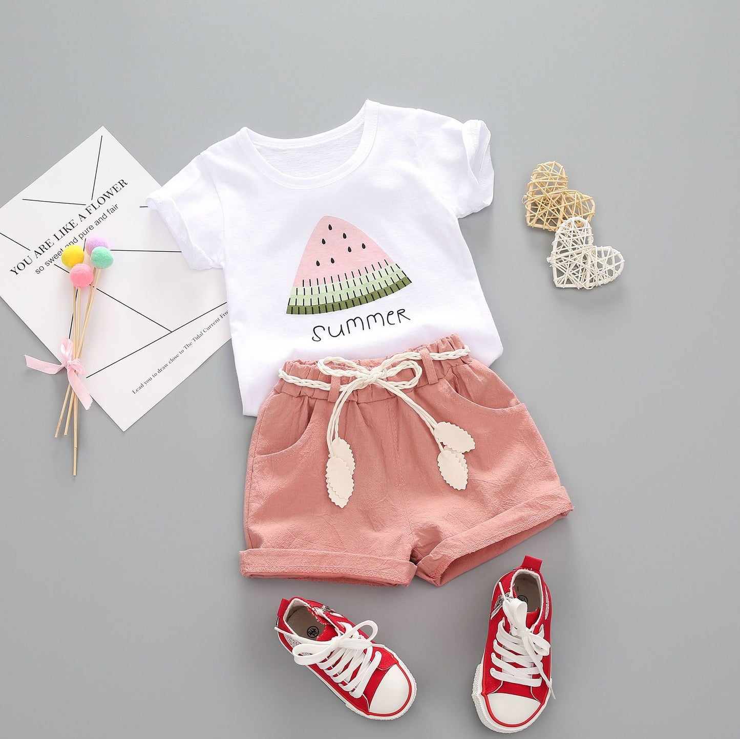 Round Neck Cartoon Watermelon Short-sleeved Casual Children's Suit