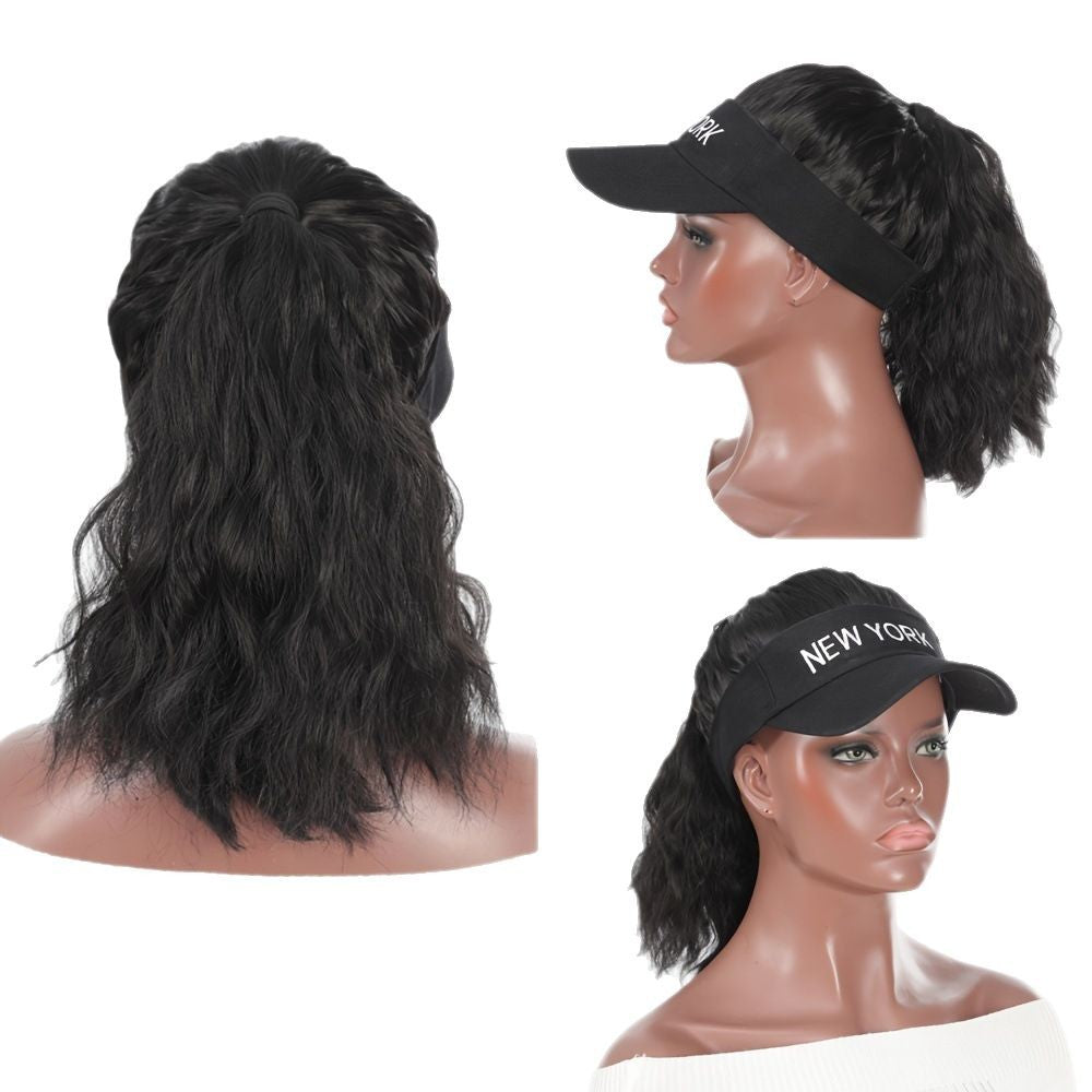 Hat Female Summer Sun Fashion Air Top Half Tie Wig Short Curly Hair