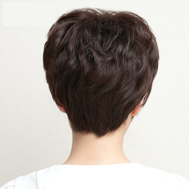 All Headgear Female Short Mother Fluffy Natural Light Real Hair Wig