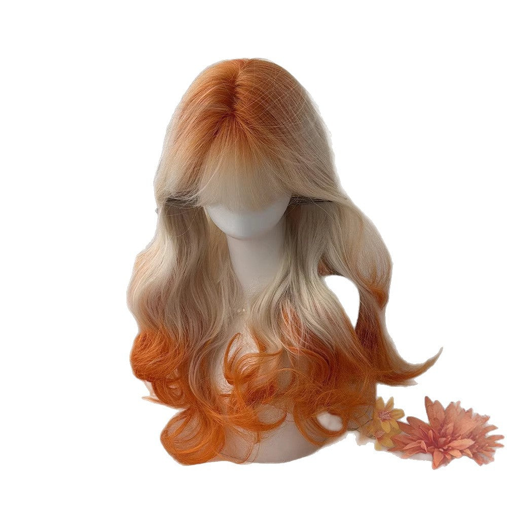 Afterglow White Orange Gradient Big Wave Curly Hair Wig Long Curls