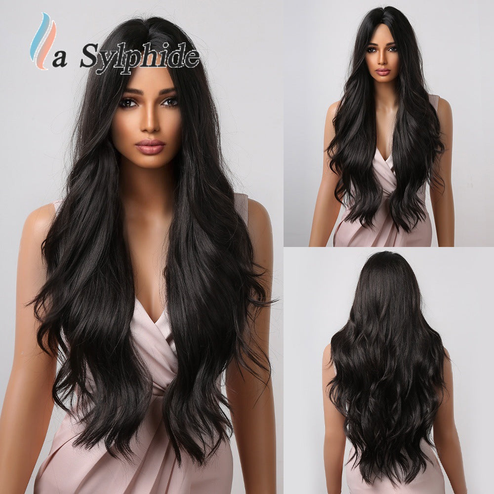 Brown Gradient Hair Fiber Mechanism Medium Curly Tie Up Bun Wig Long Curls