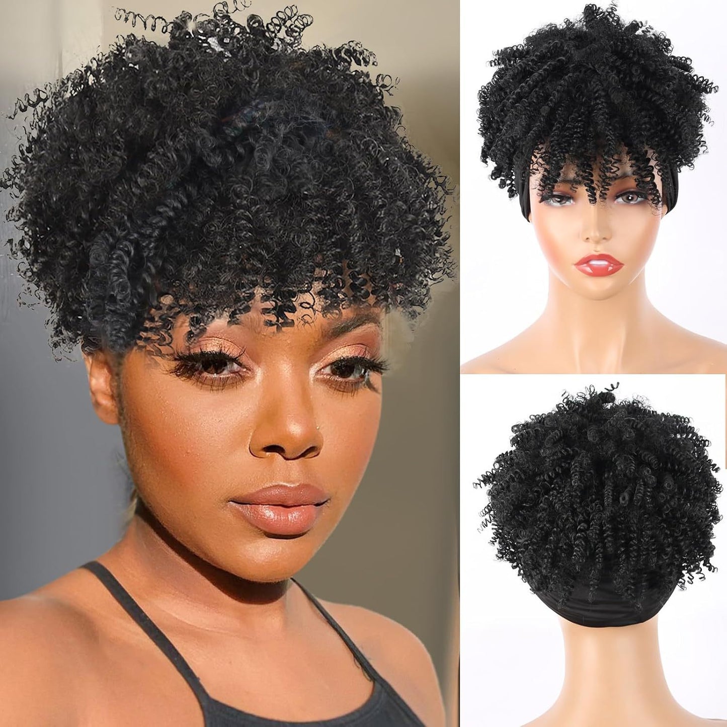 Small Turban Female Headband Bangs Fluffy Wig Short Curly Hair