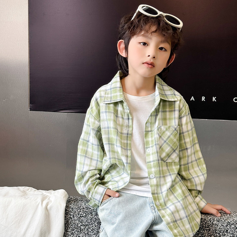 Long Sleeve Medium Big Handsome Fashionable Top Boy Leisure Children's Shirt