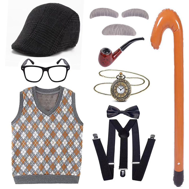 Children's Grandpa Vest Clothing School Day Old Beard Cos Wig