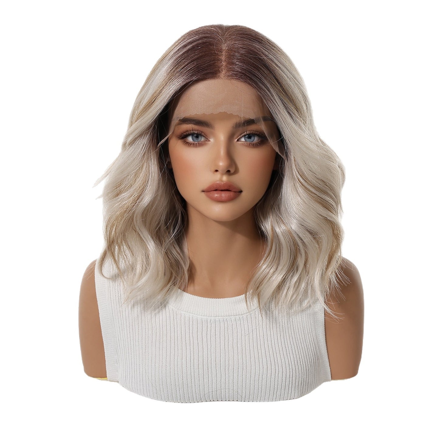 Innovative Platinum Lace Gradient Hand Crochet Wig Short Curly Hair