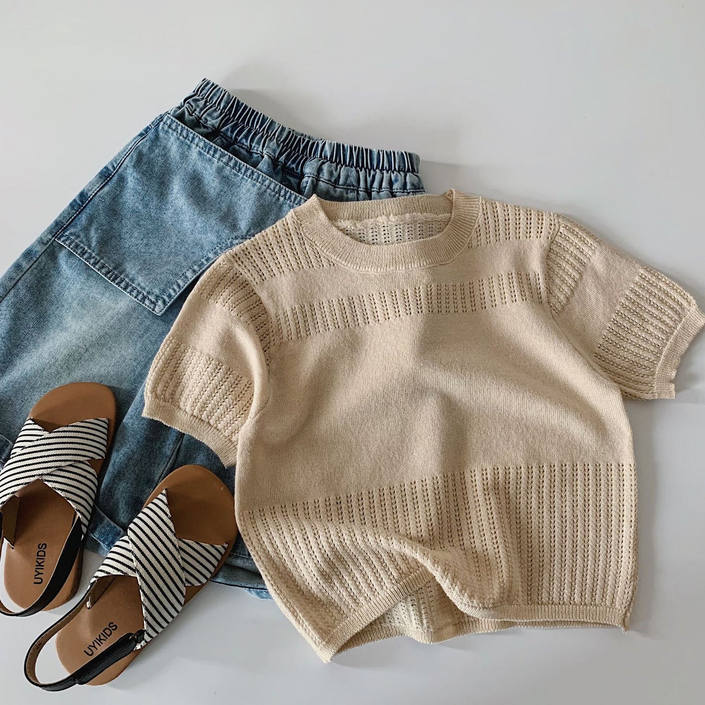 Children's Short Sleeve Shirt Summer Solid Color Round Neck Pullover Children's T-shirt