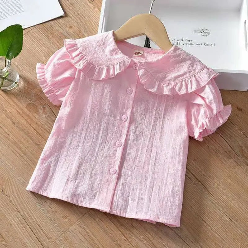Children's Casual Solid Color Western Doll Collar Cotton Children's Shirt