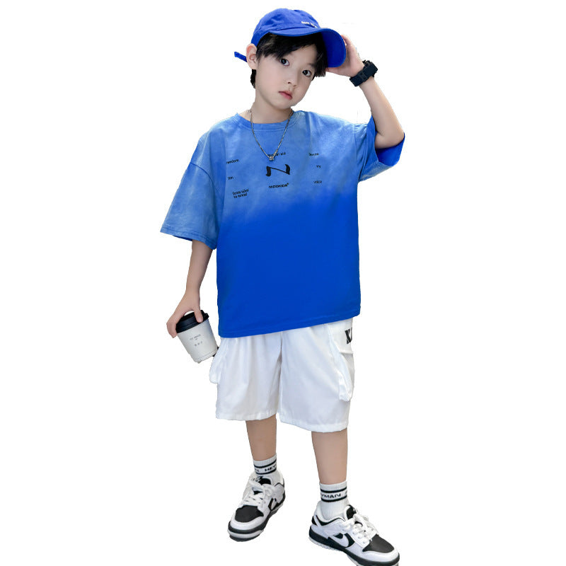 Children's Dyed Letter Short-sleeved T-shirt Two-piece Set Children's Suit
