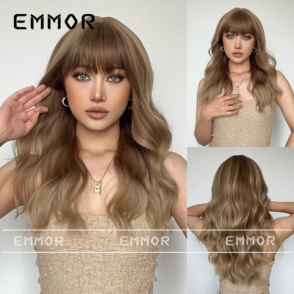Chemical Fiber Fashion Highlights Brown Fringe Curly Wig Long Curls