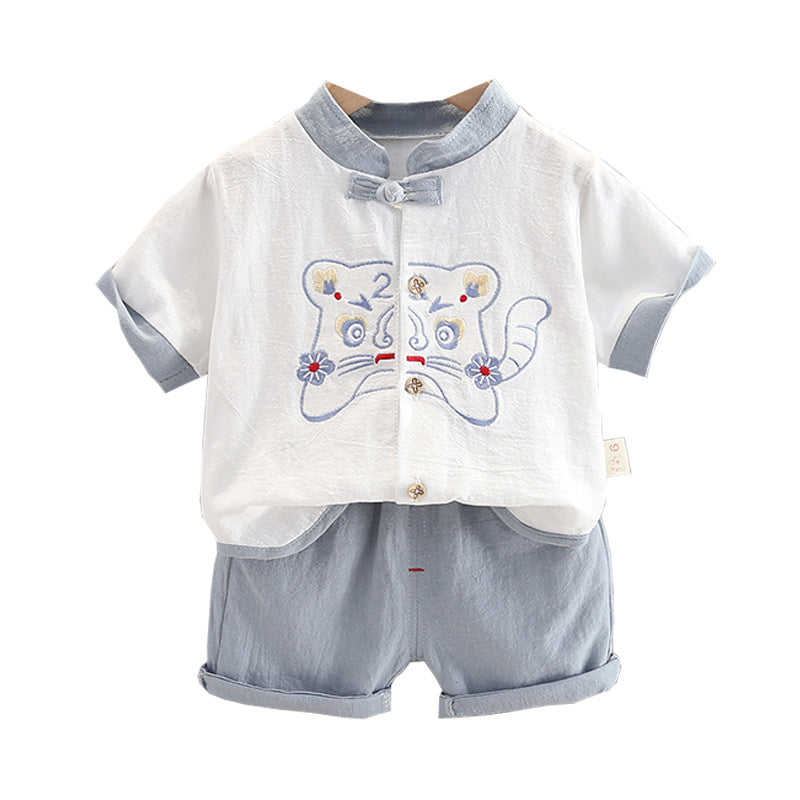 Children's Han Costume Cotton Linen Short Ethnic Clothes National Fashion Tiger Children's Suit