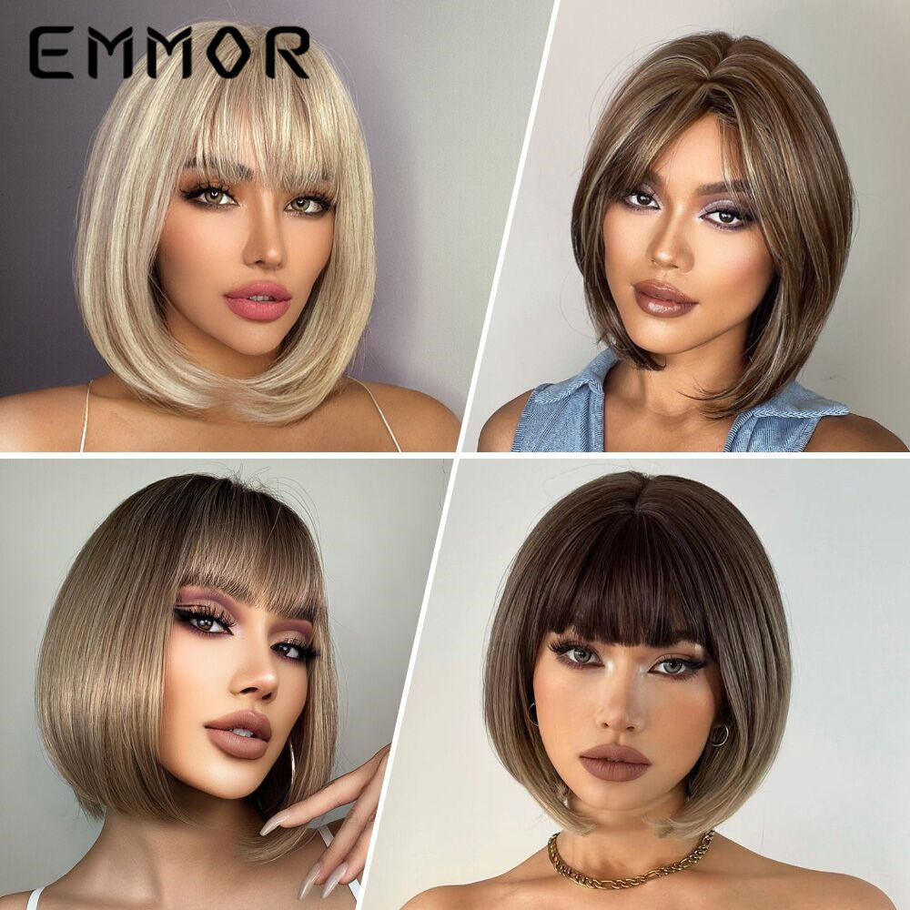 Short Hair Bangs Head Chemical Fiber Long Straight Wig