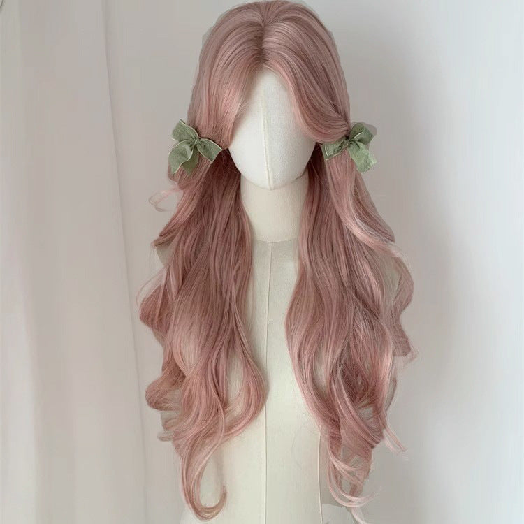 Forehead Lace Natural Fluffy Big Wave Gradient Highlight Medium Bangs Wig Long Curls