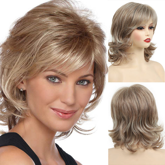 Female Fashion Fluffy Brown Chemical Fiber Wig Short Curly Hair