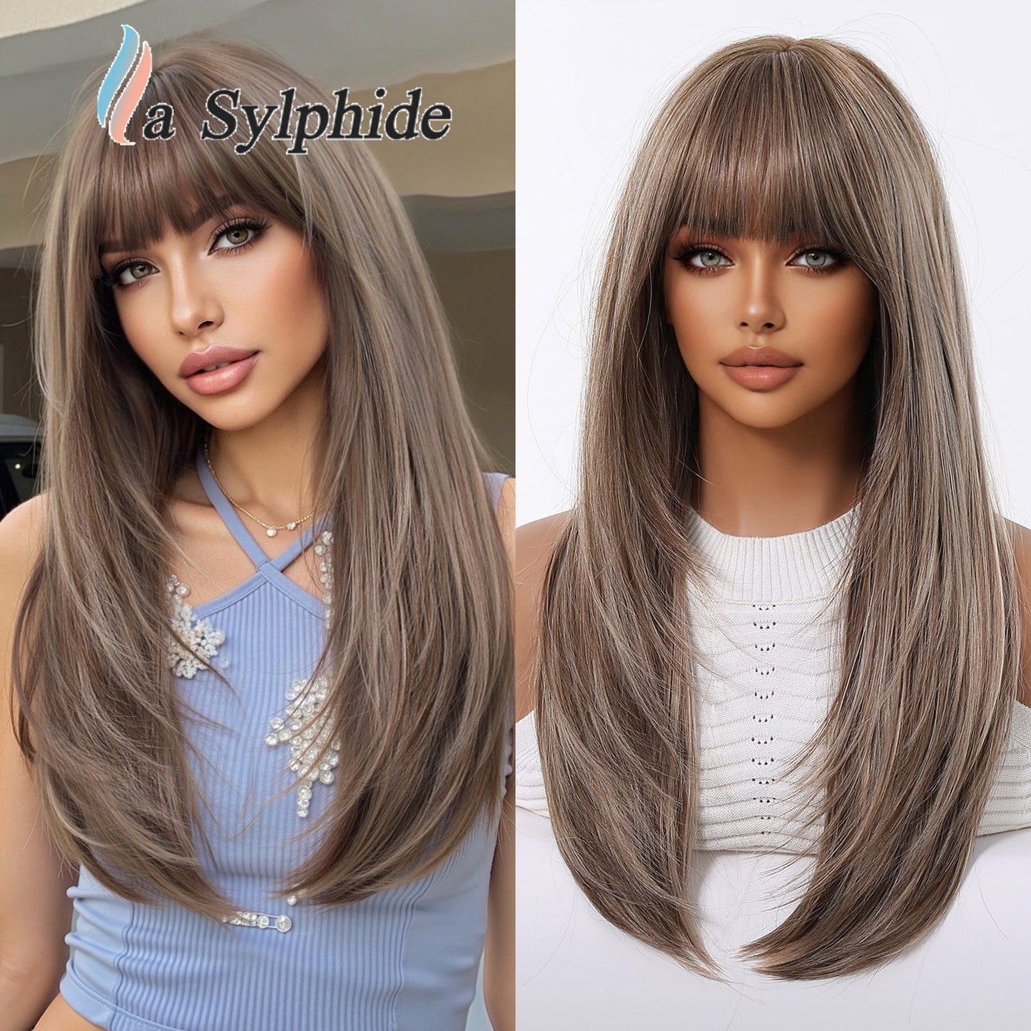 Dark Brown Bangs Level Hair Whole Top Long Straight Wig