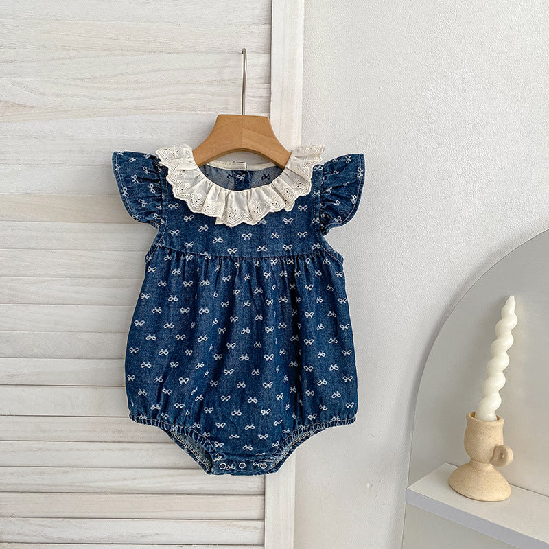 Bow Print Crawling Suit Jumpsuit Sisters Children's Dress