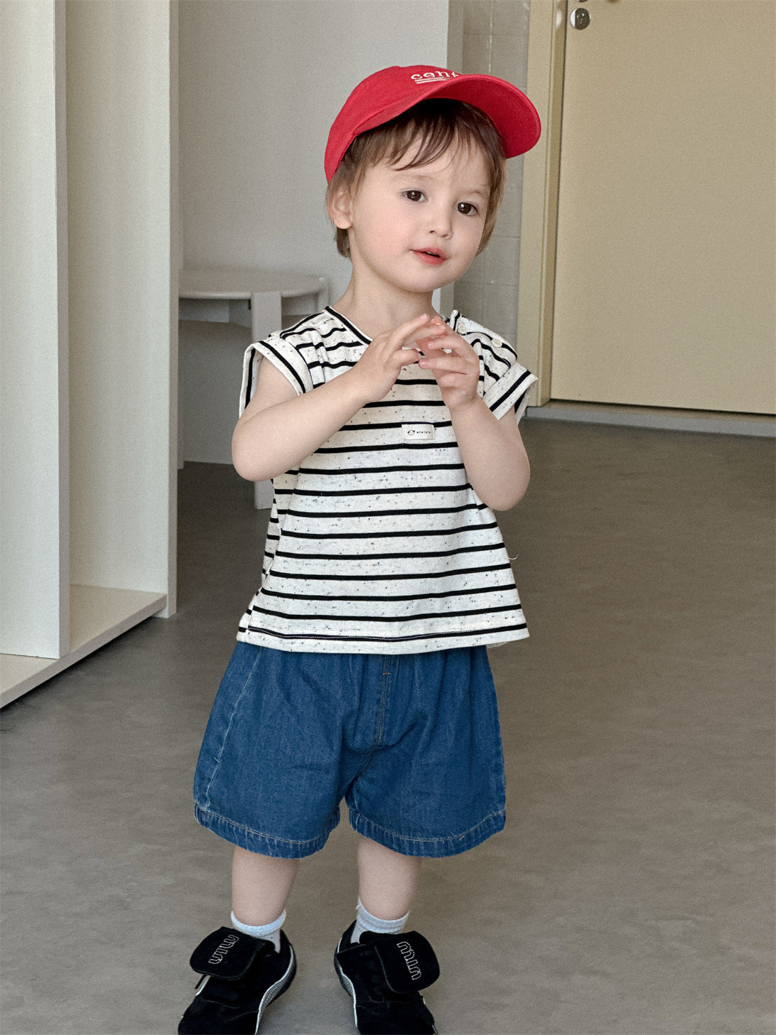 Children's Striped T-shirt Denim Shorts Summer Thin Korean Style Children's Suit