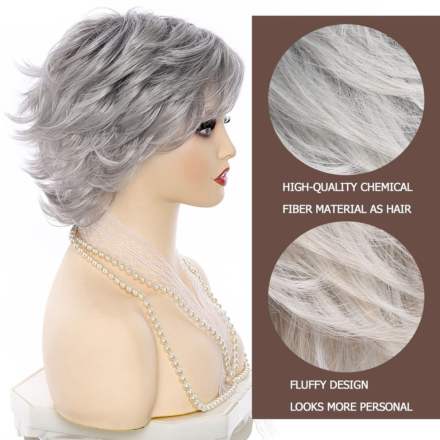 White Mixed Color Fashion Head Cover Fluffy Wig Short Curly Hair