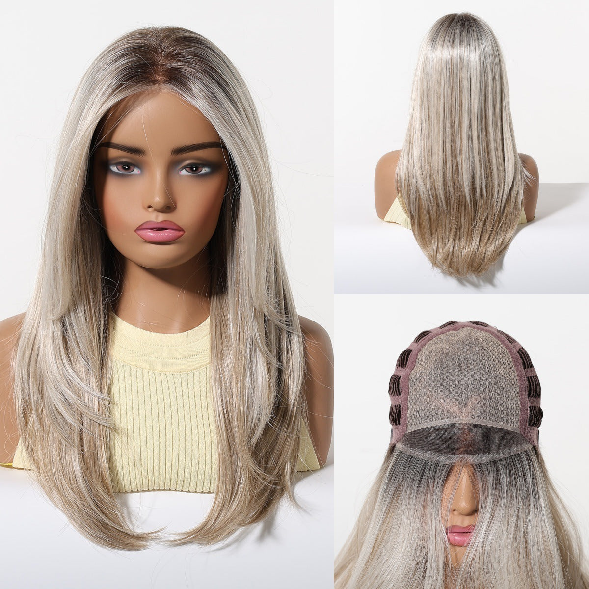 Silk Split Free Curly Hair Female Golden Long Straight Wig