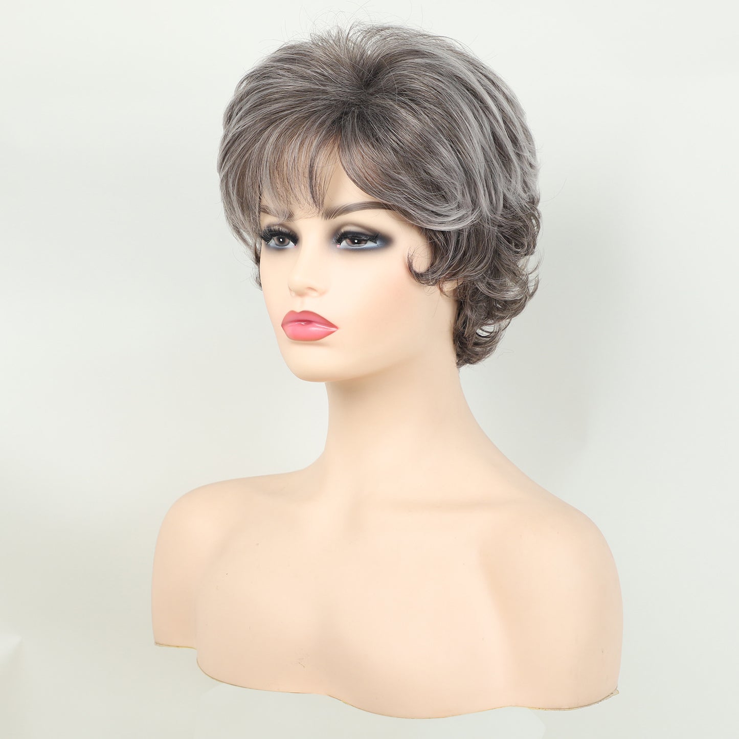 Female Fashion Fluffy Gray Chemical Fiber Wig Short Curly Hair