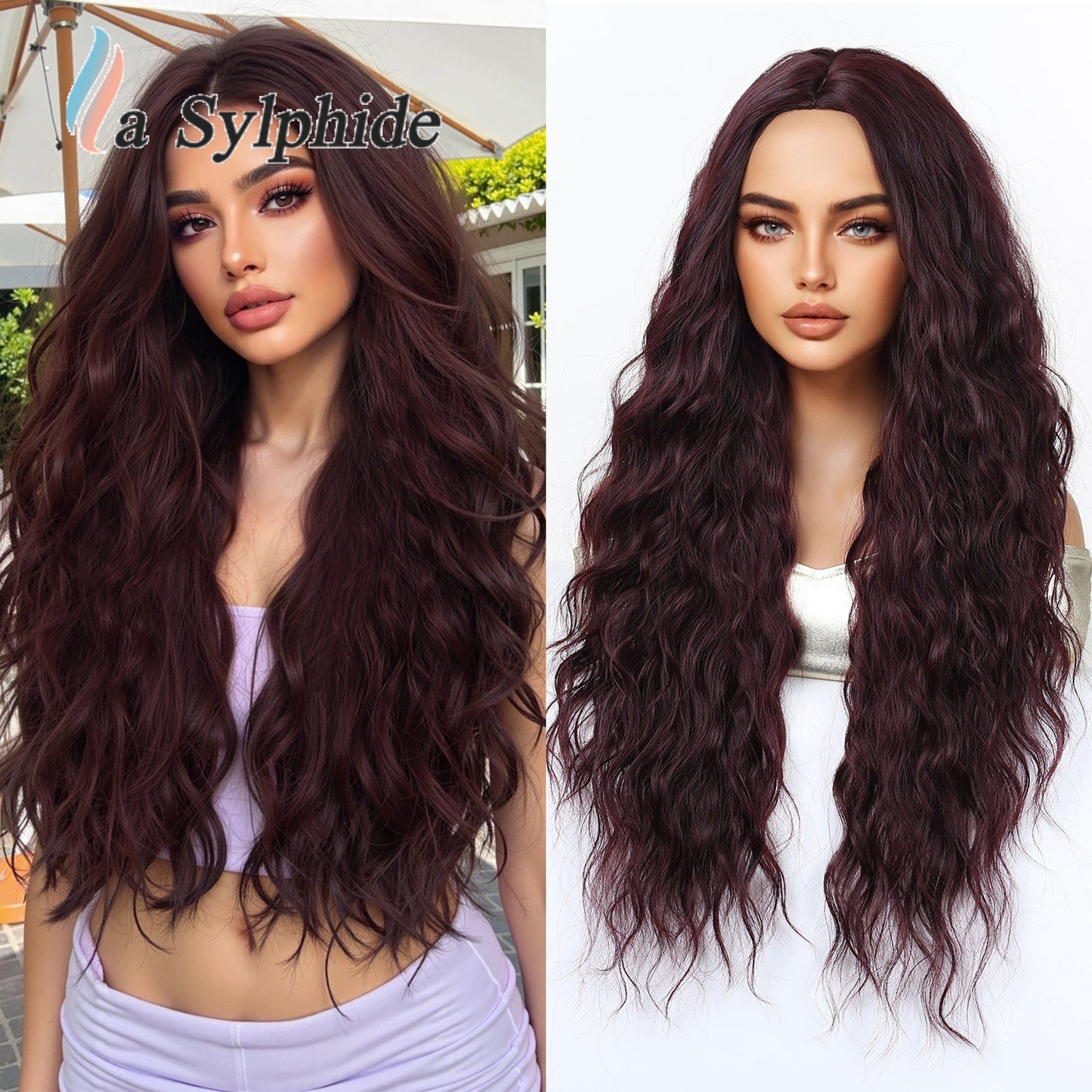 Braid Dark Brown Gradient Medium Curly Hair Fiber Chemical Wig Long Curls