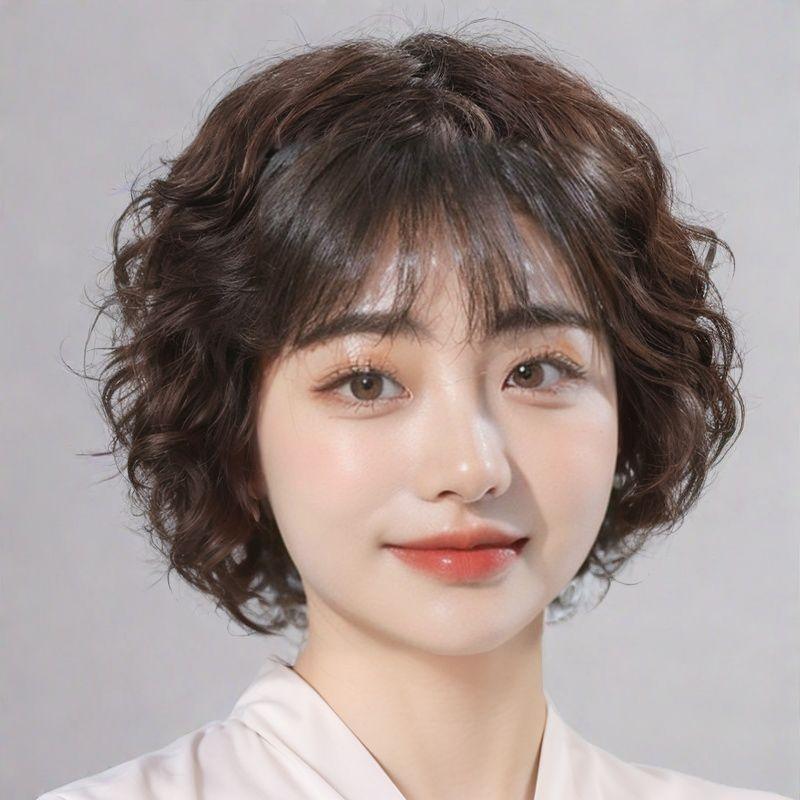 Women's Natural Lady Mom High-grade Elegant Bangs Wig Short Curly Hair