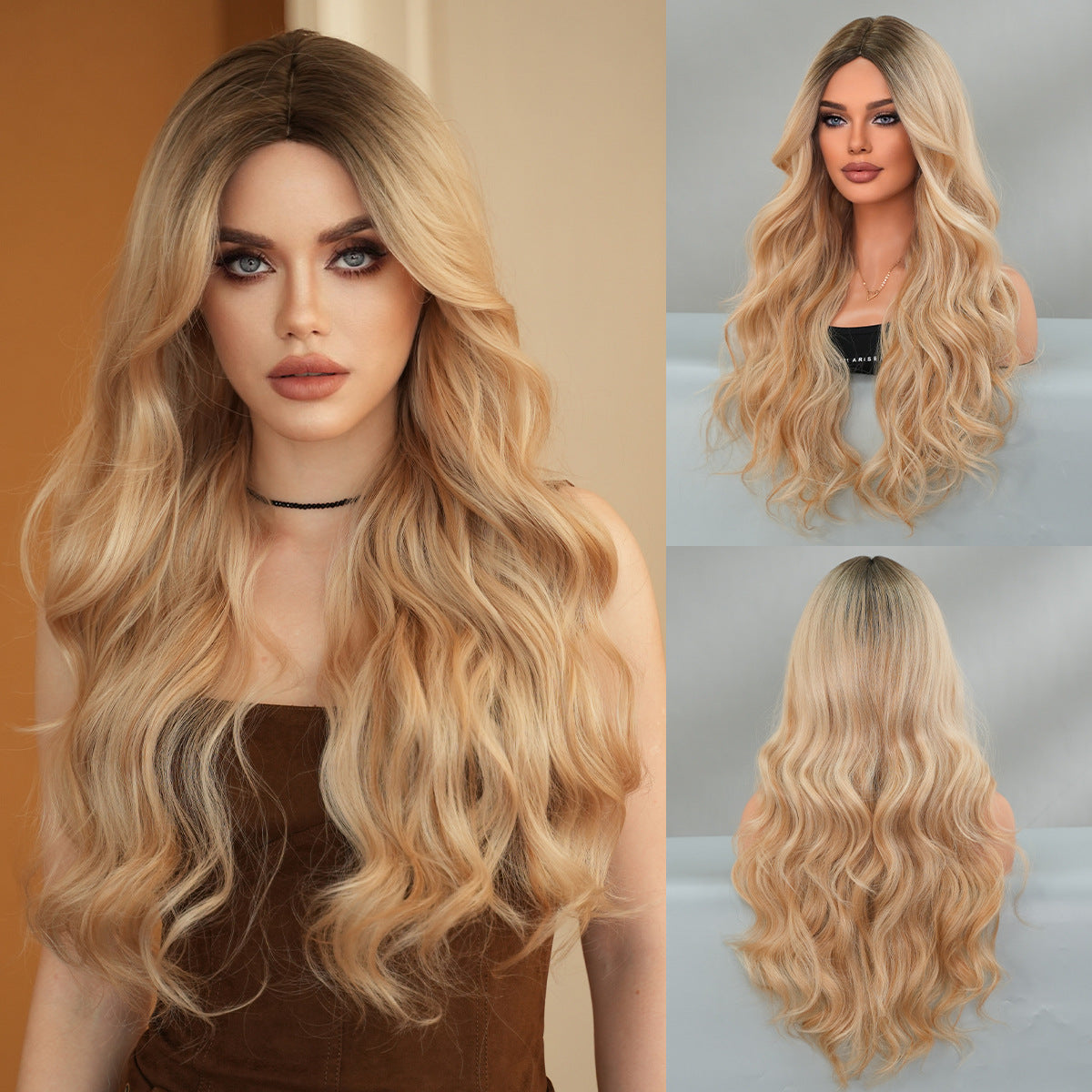 Women's Fashion Mid-length Colorful Curly Hair Sheath Big Wave Chemical Wig Long Curls