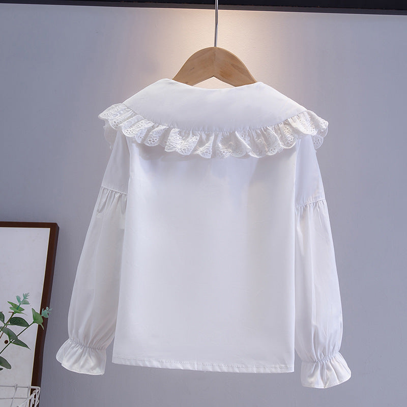 White Long Sleeve Cotton Versatile Medium Large College Western Children's Shirt