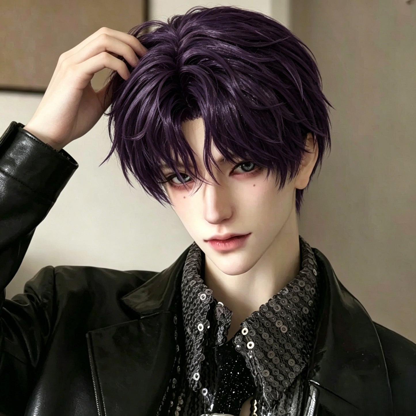 Men's Doll Points Purple Short Hair Bangs Cos Wig